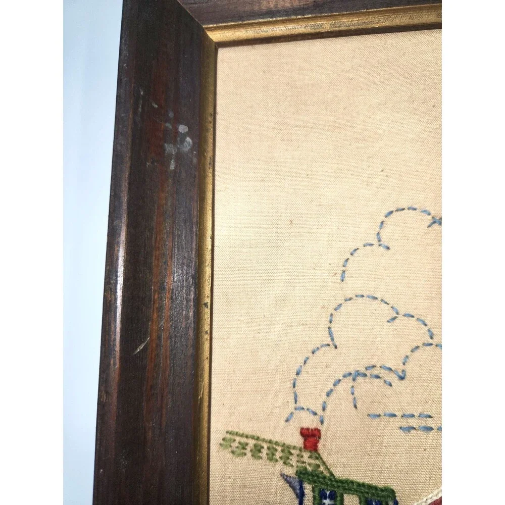 Olde Boston Old North Church Framed Needlepoint from 1969 Crewel 13 x 16